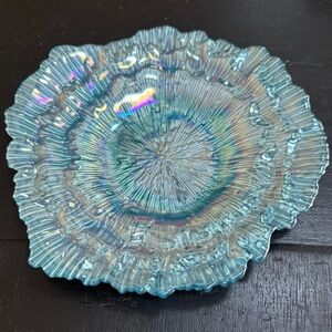 Iridescent Blue Glass Decorative Bowl